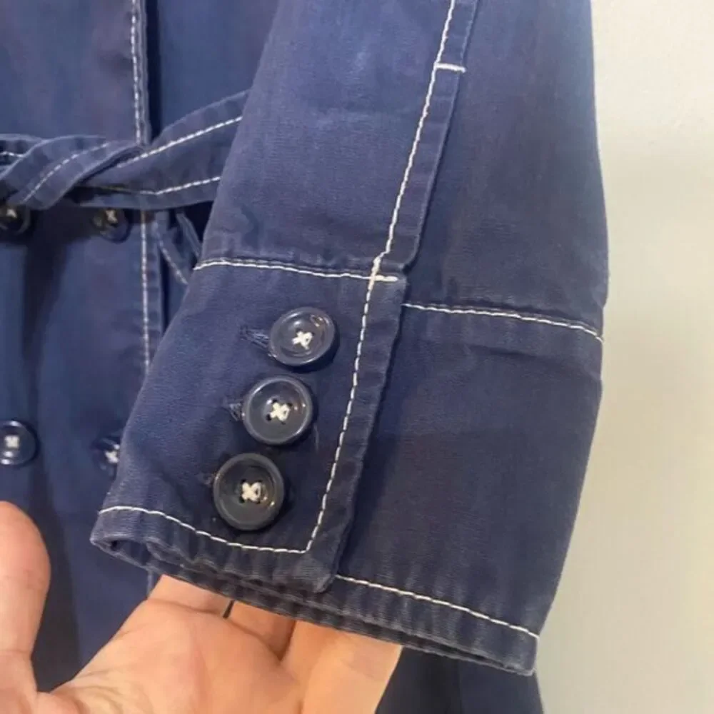 Gymboree Girls‎ Navy Blue Pickstitch Double Breasted Trench Coat Pockets Lined 5